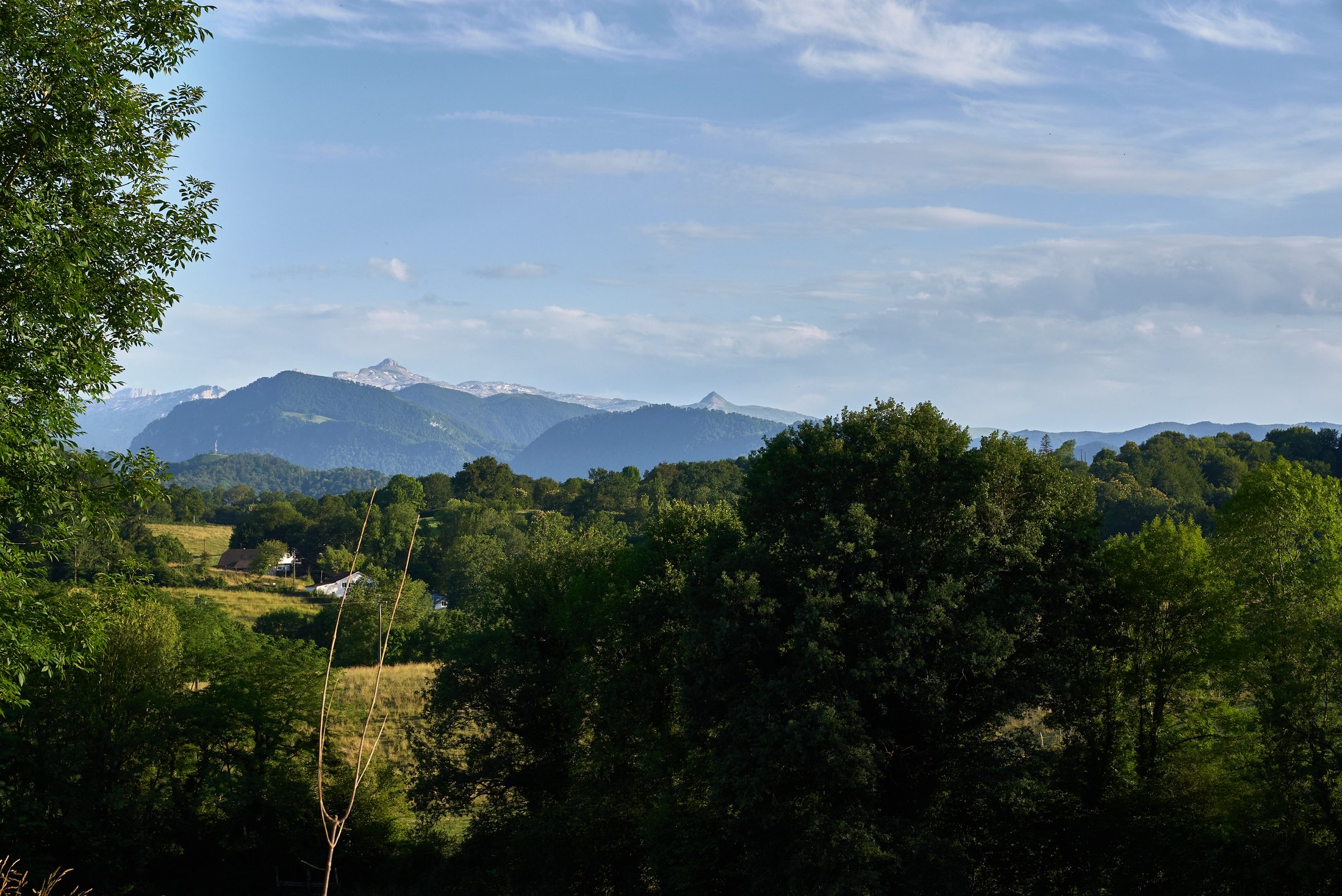Le paysage de la vallée de Barétous et les Pyrénées depuis Terres de Ciel